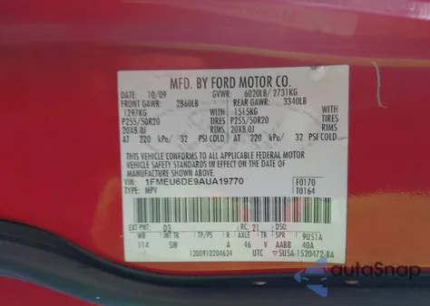 2010 Ford Explorer Xlt z USA, uszkodzony, nr VIN 1FMEU6DE9AUA19770